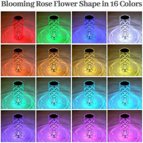 16 Colors Rose Rays Crystal Diamond Table Lamp