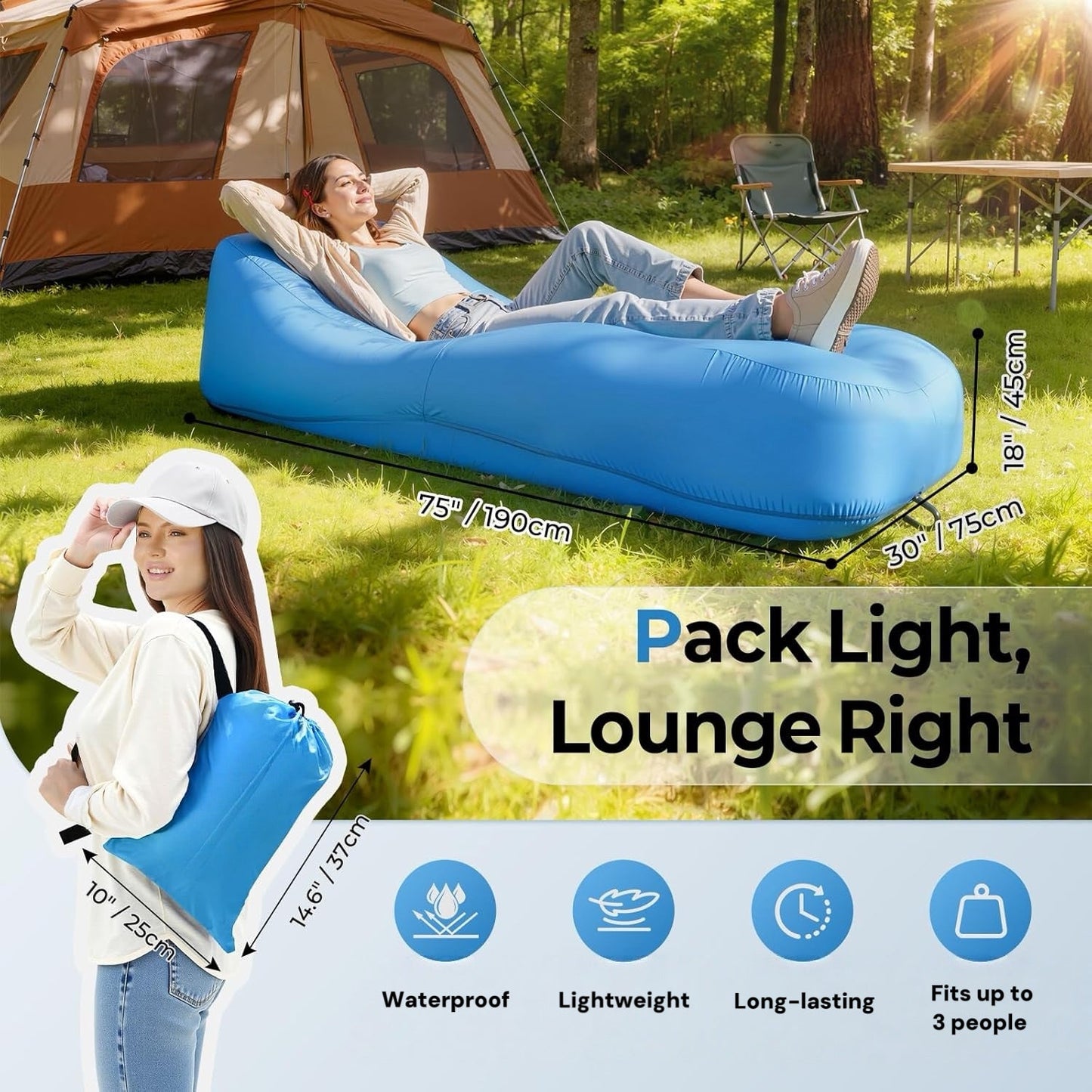 GoLounge™ – Compact Pump-Free Inflatable Lounger